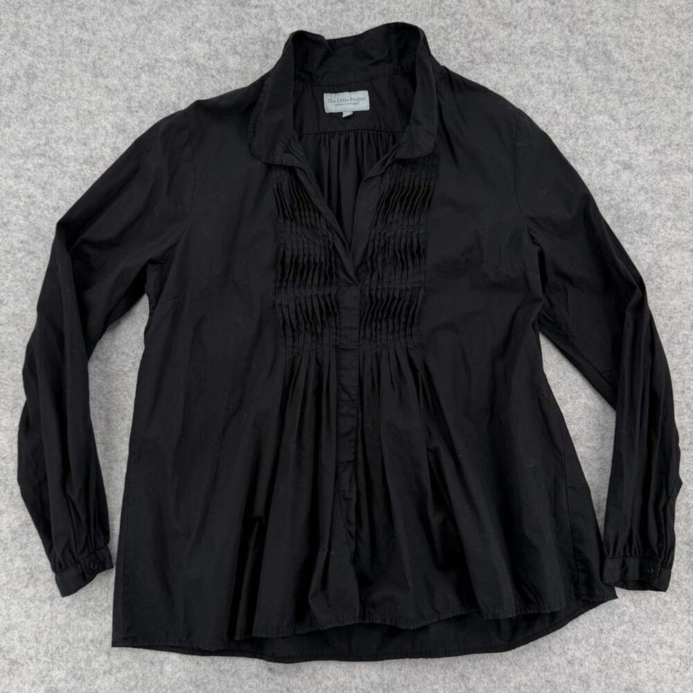 The Little Project Black Smocked Ruffled Long Sleeve Button Blouse Size Large